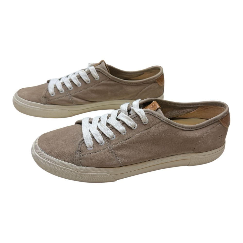 FRYE Sneakers Shoes Lace Up Leather Nubuck Gia Tan Beige White 9